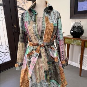 Samuel Dong pink and gold Asian graphic bubble dress coat.